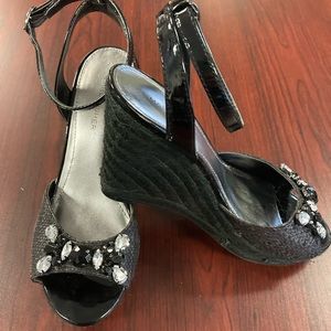 ⭐WAS***$28***Black decorative jeweled wedges by Marc Fisher.